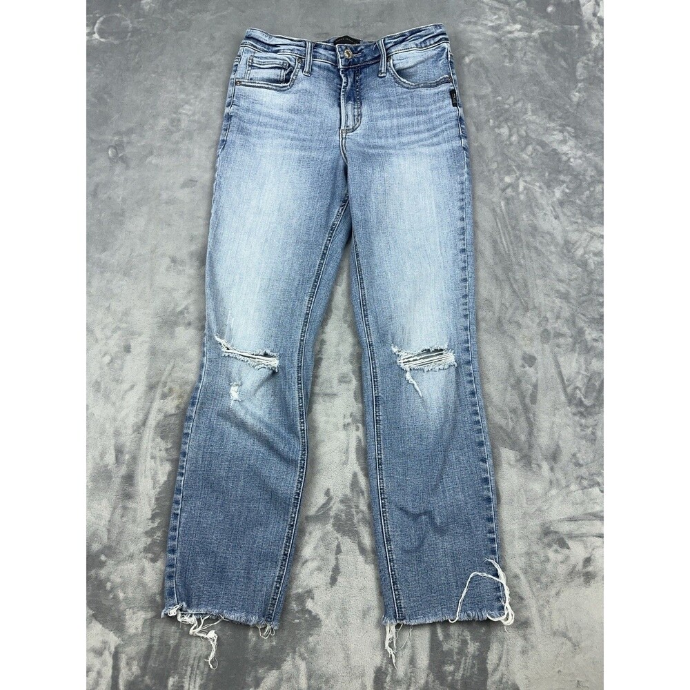 Silver Jeans Co Most Wanted Straight Crop Jeans Womens Sz 28 Distressed Raw Hem